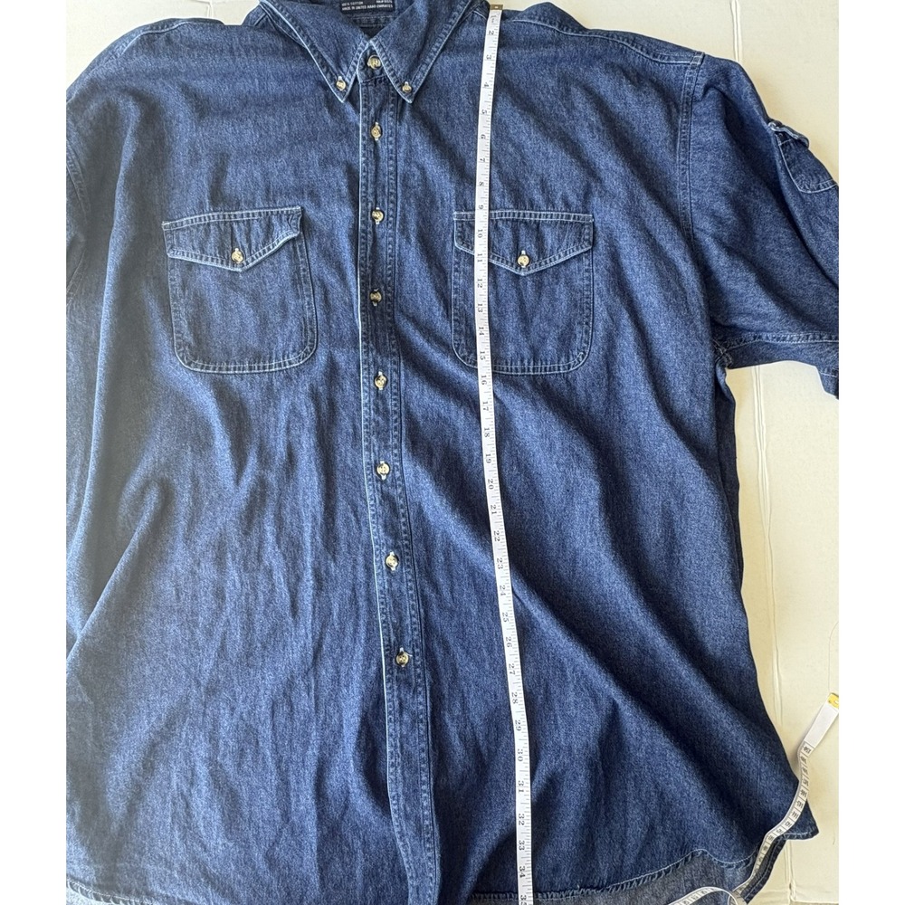 Vintage Salmon River Traders 4XLT Denim Shirt Blue Short Sleeve Western - Picture 5 of 7